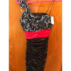 Red and Black Cocktail Dress w/ Rhinestone decal